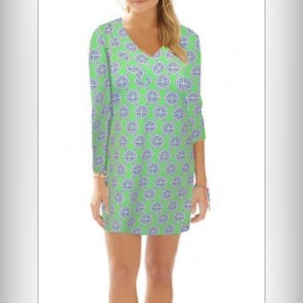 Ibkul size small ladies long sleeve stretch UPF50+ light weight dress V-neck